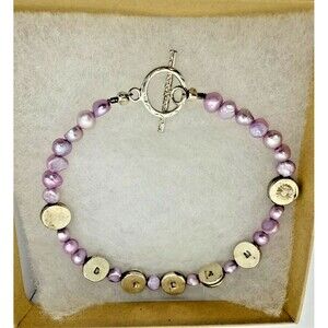 Lavender Baroque Pearls 925 Sterling Silver Jewelry Bracelet With DREAM Engraved